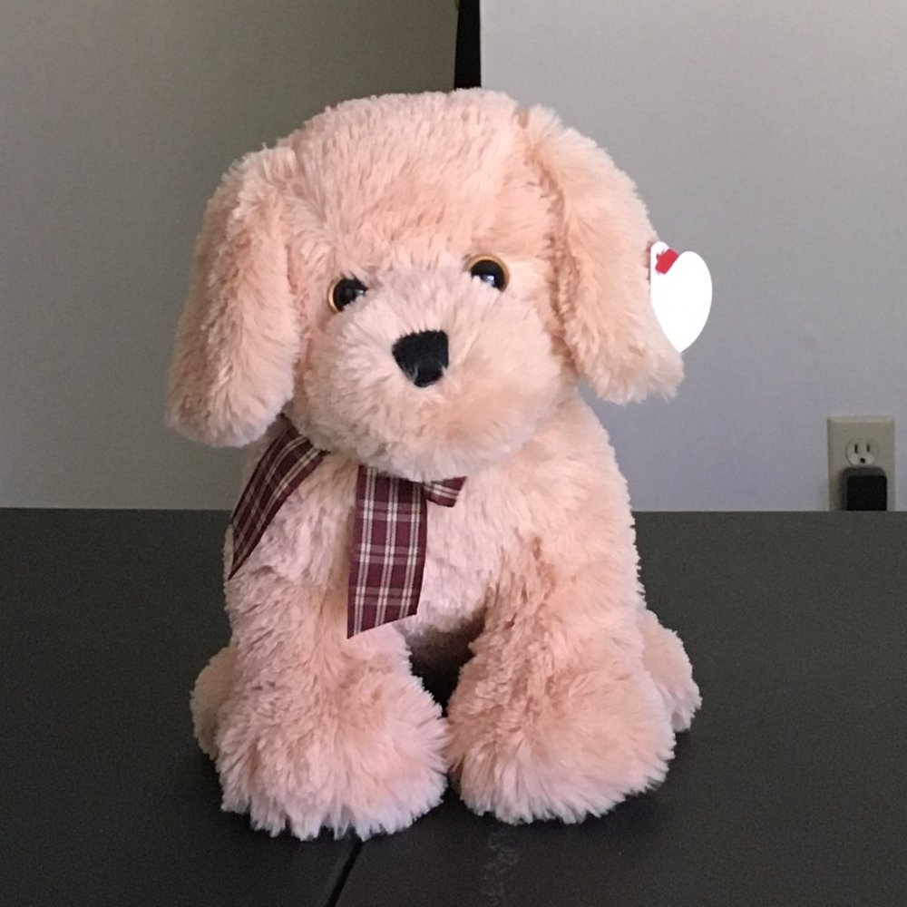 TY Plush Golden Retriever with Plaid Bow